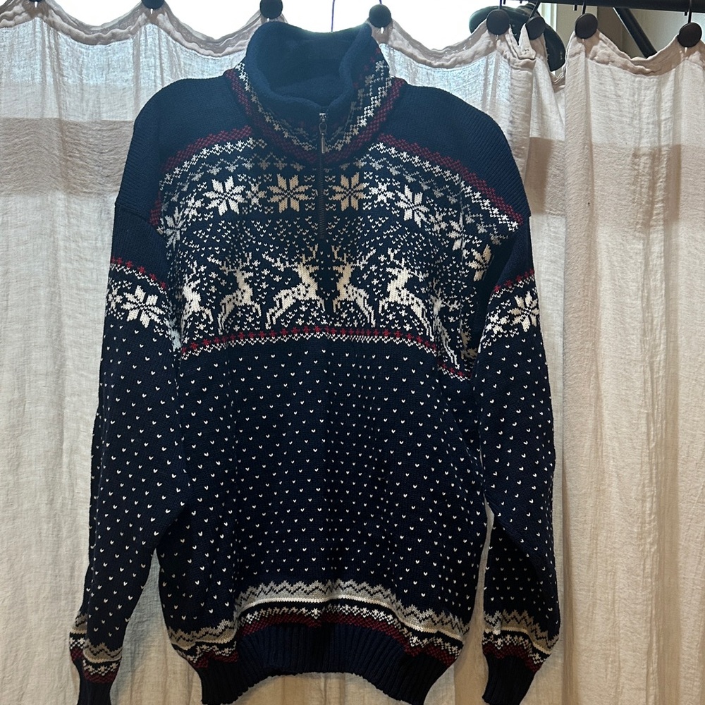 Men's Navy Fair Isle Zip-Up Sweater